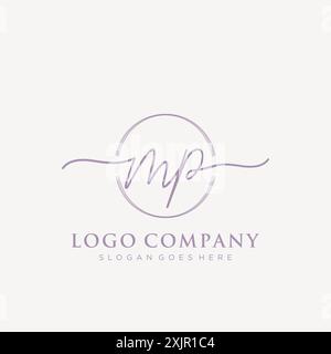 MP Initial handwriting with brush circle logo Stock Vector