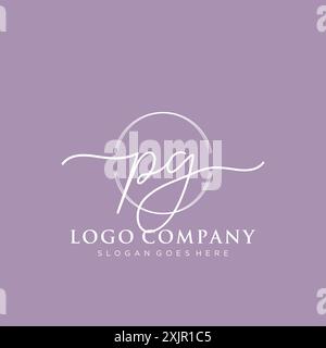 PG Initial handwriting with brush circle logo Stock Vector