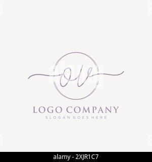 OV Initial handwriting with brush circle logo Stock Vector
