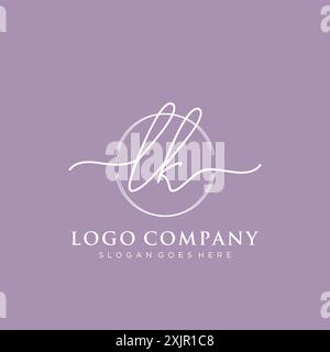 LK Initial handwriting with brush circle logo Stock Vector