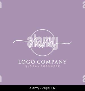 MM Initial handwriting with brush circle logo Stock Vector