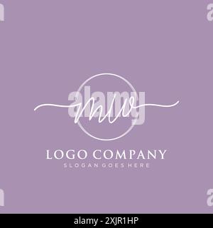 MW Initial handwriting with brush circle logo Stock Vector