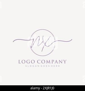 NX Initial handwriting with brush circle logo Stock Vector
