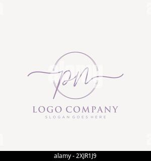 PN Initial handwriting with brush circle logo Stock Vector