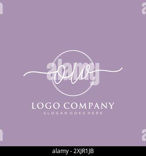 OW Initial handwriting with brush circle logo Stock Vector