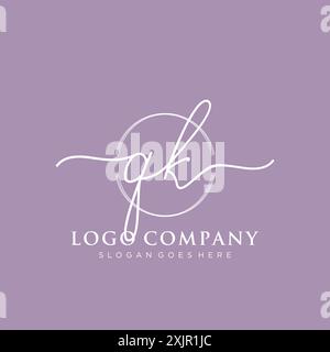 QK Initial handwriting with brush circle logo Stock Vector
