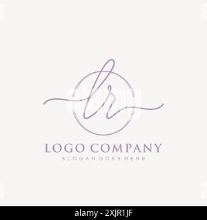 LR Initial handwriting with brush circle logo Stock Vector