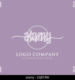 OM Initial handwriting with brush circle logo Stock Vector