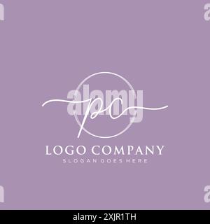 PC Initial handwriting with brush circle logo Stock Vector