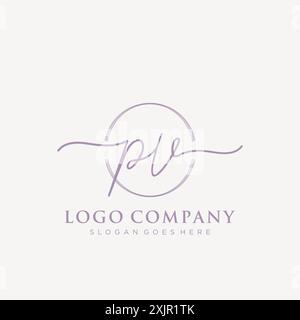 PV Initial handwriting with brush circle logo Stock Vector