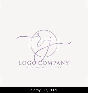 RJ Initial handwriting with brush circle logo Stock Vector
