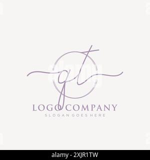 QT Initial handwriting with brush circle logo Stock Vector