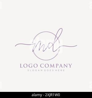 MD Initial handwriting with brush circle logo Stock Vector