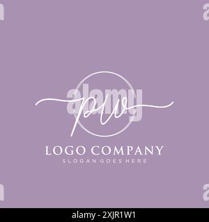 PW Initial handwriting with brush circle logo Stock Vector