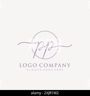 PP Initial handwriting with brush circle logo Stock Vector