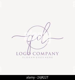 QD Initial handwriting with brush circle logo Stock Vector