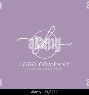 SK Initial handwriting with brush circle logo Stock Vector