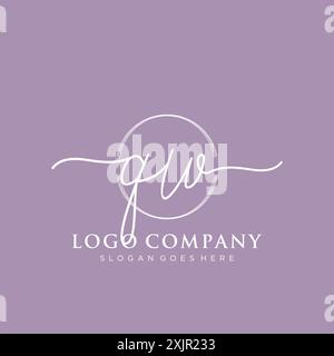 QW Initial handwriting with brush circle logo Stock Vector