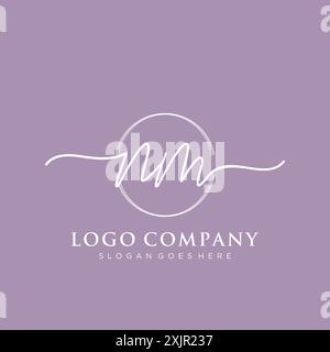 NM Initial handwriting with brush circle logo Stock Vector