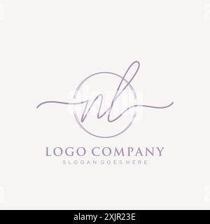 NL Initial handwriting with brush circle logo Stock Vector
