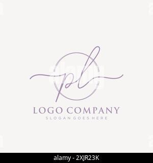 PL Initial handwriting with brush circle logo Stock Vector