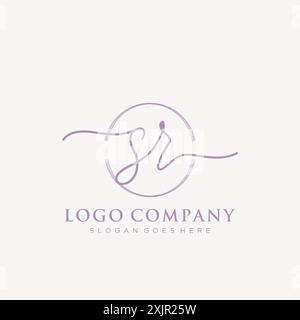 SR Initial handwriting with brush circle logo Stock Vector