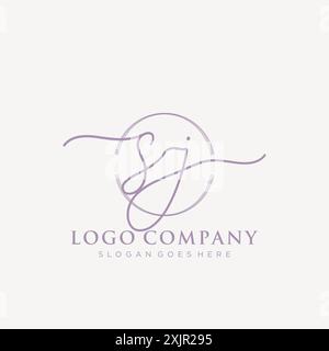 SJ Initial handwriting with brush circle logo Stock Vector