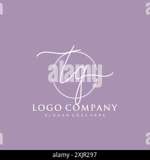 TQ Initial handwriting with brush circle logo Stock Vector