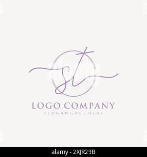 ST Initial handwriting with brush circle logo Stock Vector
