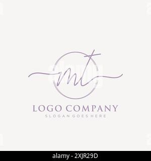 MT Initial handwriting with brush circle logo Stock Vector