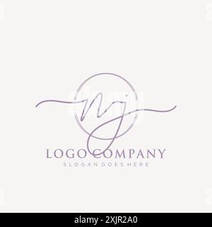 NJ Initial handwriting with brush circle logo Stock Vector