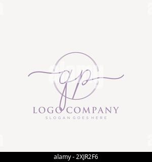 QP Initial handwriting with brush circle logo Stock Vector