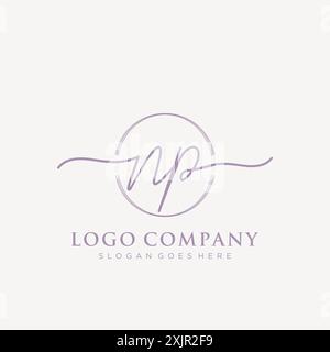 NP Initial handwriting with brush circle logo Stock Vector