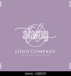 TK Initial handwriting with brush circle logo Stock Vector