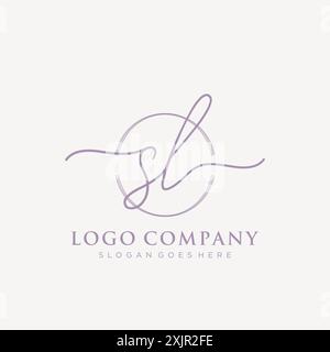 SL Initial handwriting with brush circle logo Stock Vector