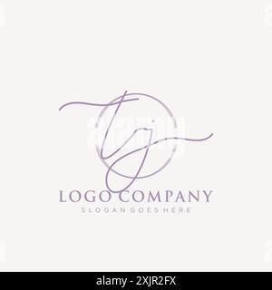 TJ Initial handwriting with brush circle logo Stock Vector