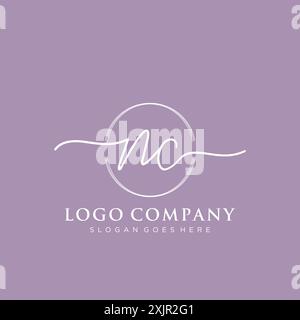 NC Initial handwriting with brush circle logo Stock Vector
