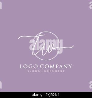 TW Initial handwriting with brush circle logo Stock Vector