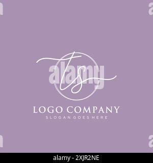 TS Initial handwriting with brush circle logo Stock Vector