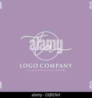 TA Initial handwriting with brush circle logo Stock Vector