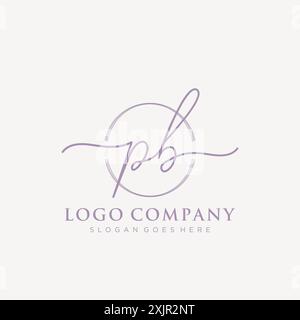 PB Initial handwriting with brush circle logo Stock Vector