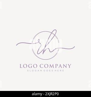 RH Initial handwriting with brush circle logo Stock Vector