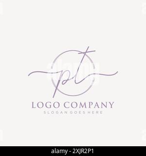 PT Initial handwriting with brush circle logo Stock Vector