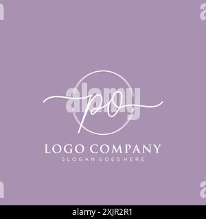 PO Initial handwriting with brush circle logo Stock Vector