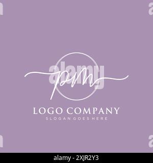 PM Initial handwriting with brush circle logo Stock Vector