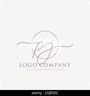 PJ Initial handwriting with brush circle logo Stock Vector