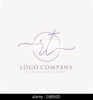 RT Initial handwriting with brush circle logo Stock Vector