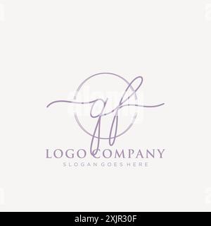 QF Initial handwriting with brush circle logo Stock Vector