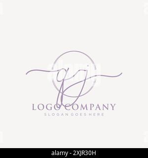 QJ Initial handwriting with brush circle logo Stock Vector
