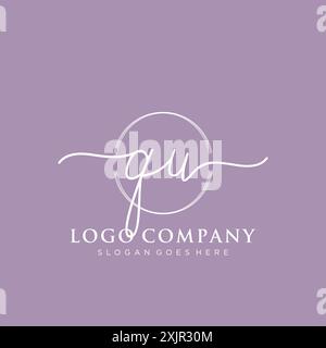 QU Initial handwriting with brush circle logo Stock Vector